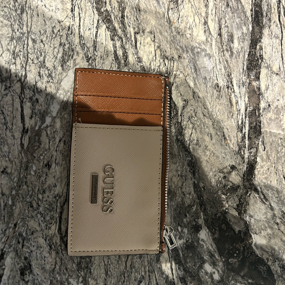 Guess Tan and Brown Leather Key Card Holder